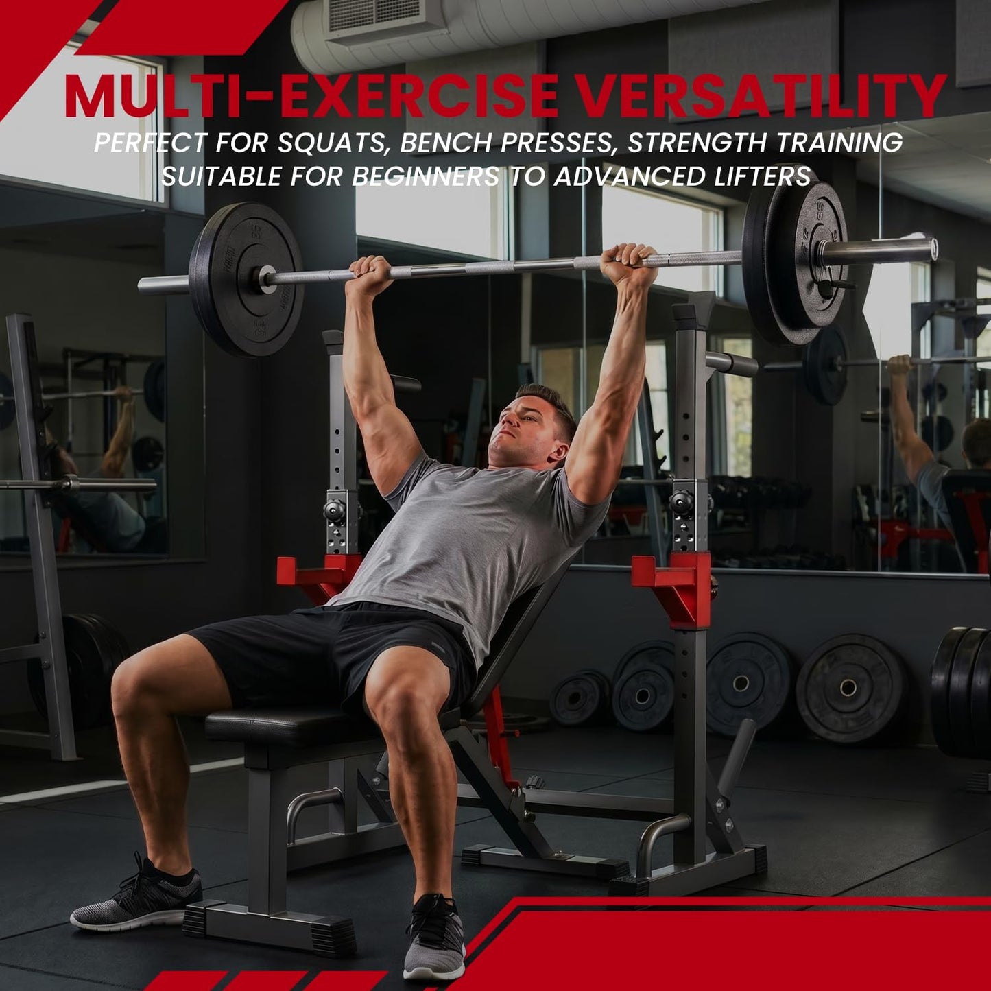 YYJO Adjustable Squat Rack | 650 LBS Heavy Duty, 8 Height & 10 Width Levels, 6-Position Safety Bumper, Home Gym Weight Lifting Stand, Strength Training