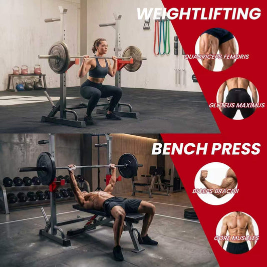 YYJO Adjustable Squat Rack | 650 LBS Heavy Duty, 8 Height & 10 Width Levels, 6-Position Safety Bumper, Home Gym Weight Lifting Stand, Strength Training