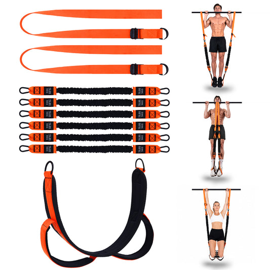 YYJO Heavy Duty Pull Up Assistance Bands, Dual Foot Pedals & Knee Pads, 6 Resistance Levels, Adjustable Length Portable Home Gym Bands