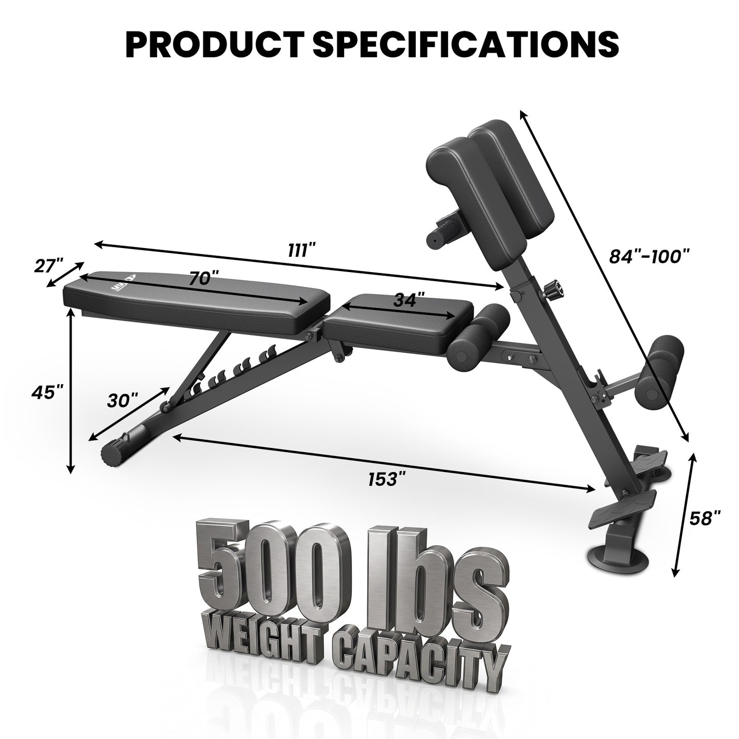 YYJO 500LBS Adjustable Roman Chair & Weight Bench | For Home Gym, with incline/decline/flat & back extension for full-body training