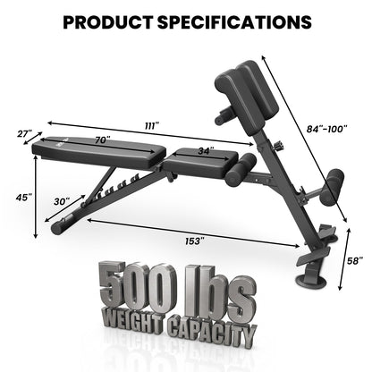 YYJO 500LBS Adjustable Roman Chair & Weight Bench | For Home Gym, with incline/decline/flat & back extension for full-body training