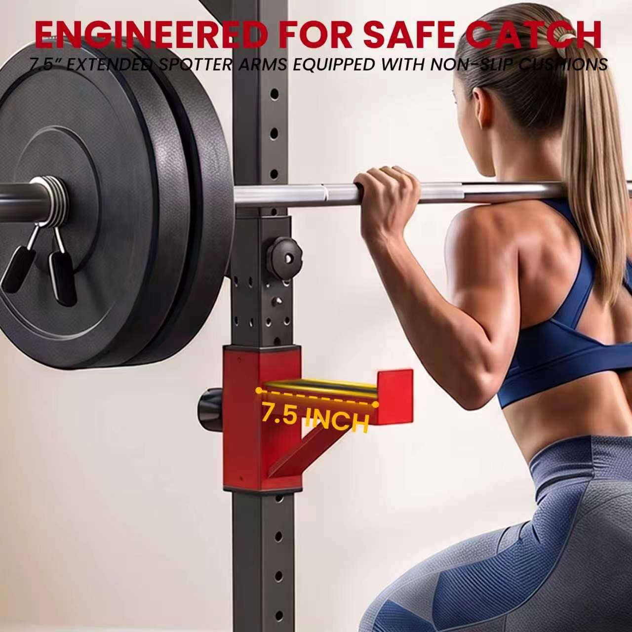 YYJO Adjustable Squat Rack | 650 LBS Heavy Duty, 8 Height & 10 Width Levels, 6-Position Safety Bumper, Home Gym Weight Lifting Stand, Strength Training