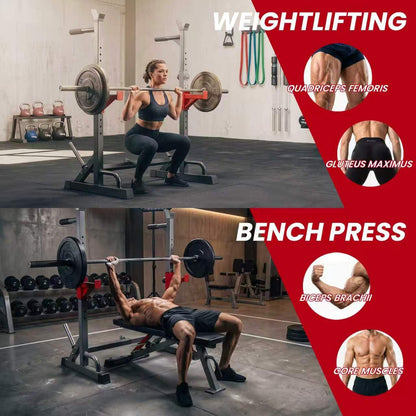 YYJO Adjustable Squat Rack | 650 LBS Heavy Duty, 8 Height & 10 Width Levels, 6-Position Safety Bumper, Home Gym Weight Lifting Stand, Strength Training