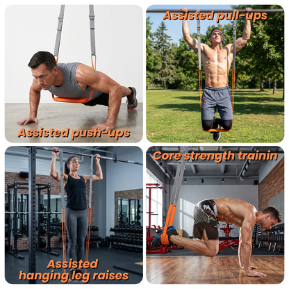 YYJO Heavy Duty Pull Up Assistance Bands, Dual Foot Pedals & Knee Pads, 6 Resistance Levels, Adjustable Length Portable Home Gym Bands