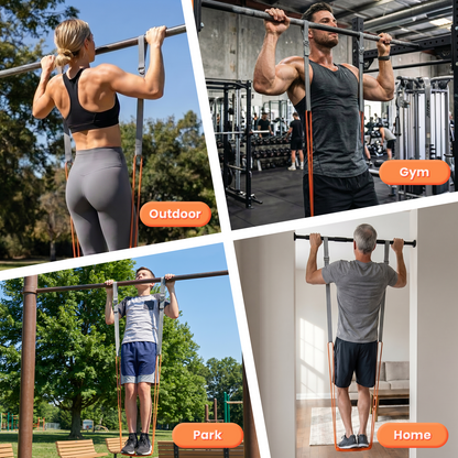 YYJO Heavy Duty Pull Up Assistance Bands, Dual Foot Pedals & Knee Pads, 6 Resistance Levels, Adjustable Length Portable Home Gym Bands