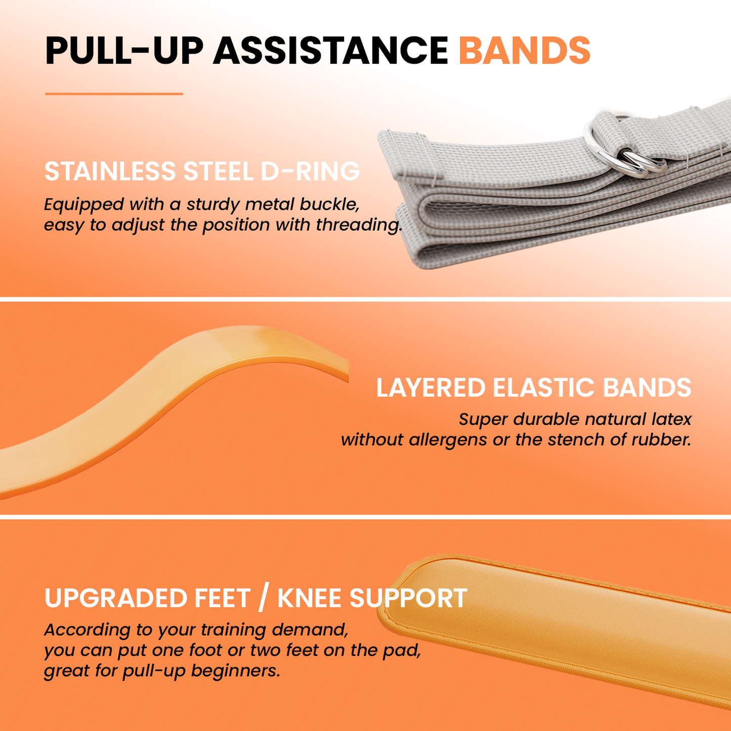 YYJO Heavy Duty Pull Up Assistance Bands, Dual Foot Pedals & Knee Pads, 6 Resistance Levels, Adjustable Length Portable Home Gym Bands