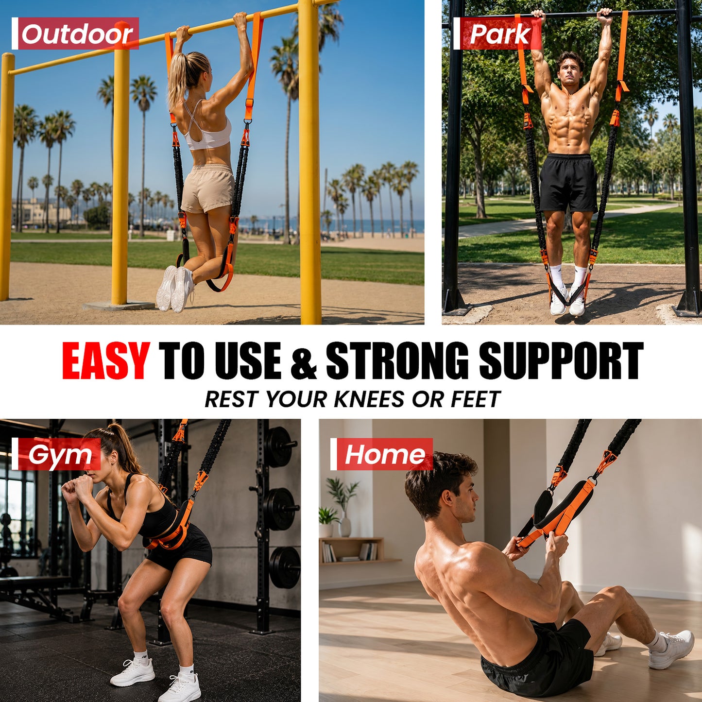 YYJO Heavy Duty Pull Up Assistance Bands, Dual Foot Pedals & Knee Pads, 6 Resistance Levels, Adjustable Length Portable Home Gym Bands
