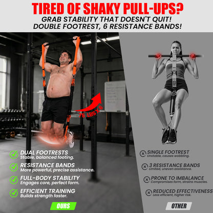 YYJO Heavy Duty Pull Up Assistance Bands, Dual Foot Pedals & Knee Pads, 6 Resistance Levels, Adjustable Length Portable Home Gym Bands