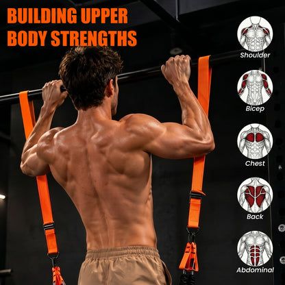 YYJO Heavy Duty Pull Up Assistance Bands, Dual Foot Pedals & Knee Pads, 6 Resistance Levels, Adjustable Length Portable Home Gym Bands