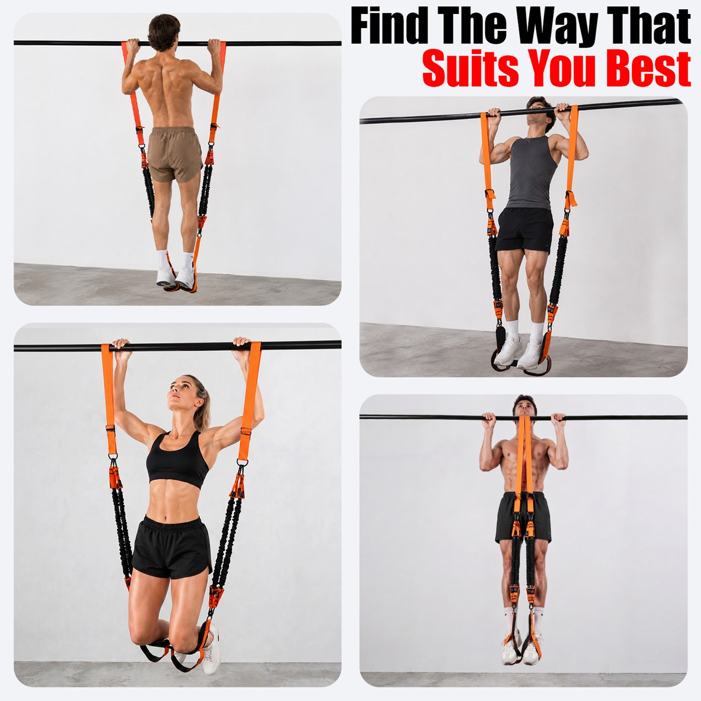 YYJO Heavy Duty Pull Up Assistance Bands, Dual Foot Pedals & Knee Pads, 6 Resistance Levels, Adjustable Length Portable Home Gym Bands