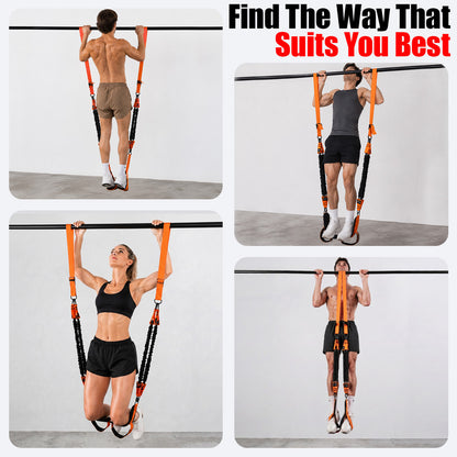 YYJO Heavy Duty Pull Up Assistance Bands, Dual Foot Pedals & Knee Pads, 6 Resistance Levels, Adjustable Length Portable Home Gym Bands