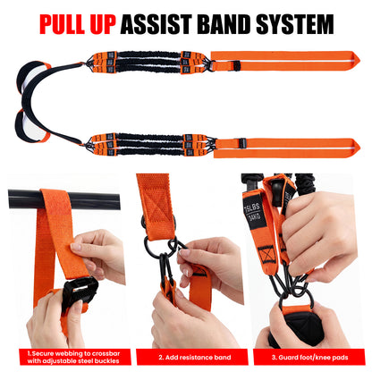 YYJO Heavy Duty Pull Up Assistance Bands, Dual Foot Pedals & Knee Pads, 6 Resistance Levels, Adjustable Length Portable Home Gym Bands