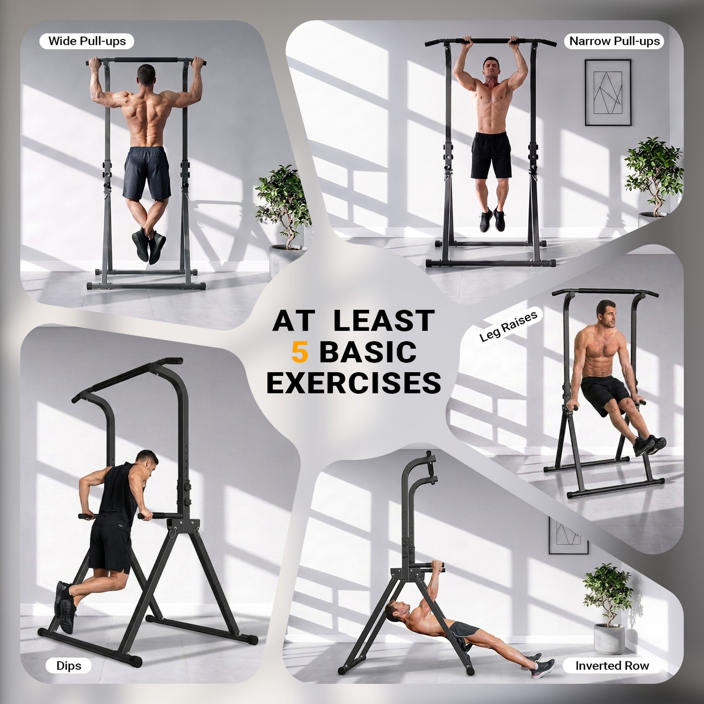 YYJO Foldable Pull Up Bar Free Standing Multi-function Power Tower Dip Bar Home Gym Strength Training Equipment